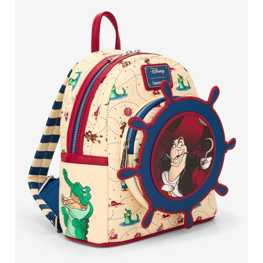 NWT Loungefly Disney‎ Peter Pan Captain Hook Ship Wheel Rotating Mini Backpack